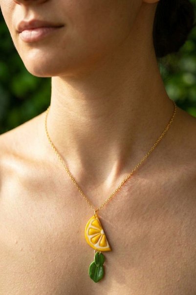 bi.damla.design Lemon - Altın Kaplama, El Yapımı Polimer Kil, Tasarım Kolye