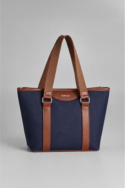 Rimense Women's Navy Blue Tan Zippered Lined Hand and Shoulder Bag