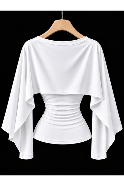 meren like your style White Women's Blouse with an Elegant Cape Detail, Draws...