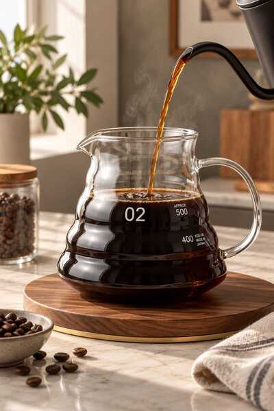 ALOHA EQ QUALITY V60 02 Borosilikat Cam Kahve Sürahisi Server 500 ml