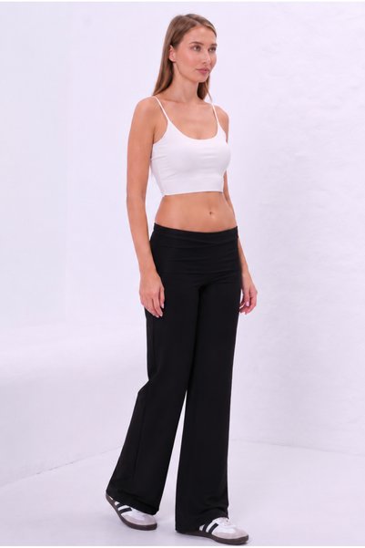 COTTONLAB Pantaloni negri evazați cu talie pliată și elastică, colanți cu tal...