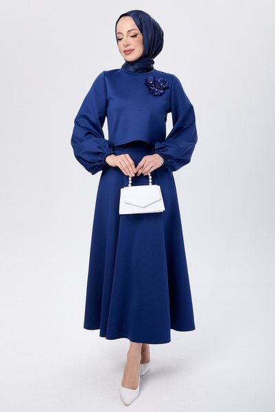 TOFİSA Skirt + Blouse Navy Blue - 24066-Navy Blue