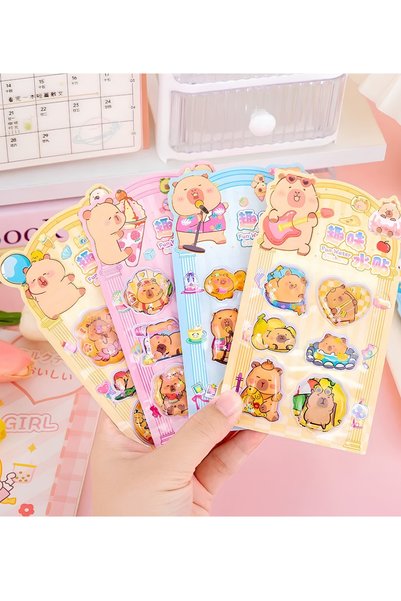 ÖZ OFİS Capybara Kapibara 3D Sulu Kabartmalı Sticker Seti 1 Adet