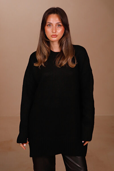 Balenbi Women's Crew Neck Loose Cut Basic Soft Knitwear Tunic 8560 Black