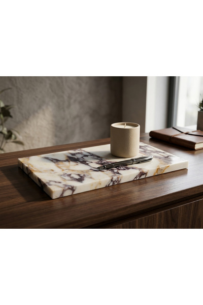 Pergamon Marble & Design Afyon Menekşe Mermer dekoratif Tepsi Mat yüzey gerçe...