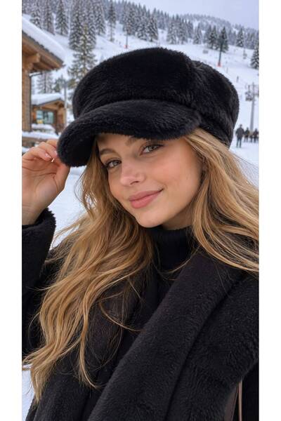 FELLMENS Black Soft Textured Plush Cap Girl's Hat 10-18 Years Old