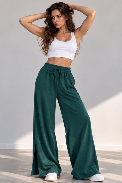 OWNME Women's Slit-Cut Draped Comfortable Pants