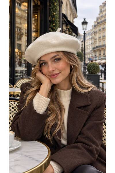 MARBERRY Ecru Wool Felt French Women's Painter Beret
