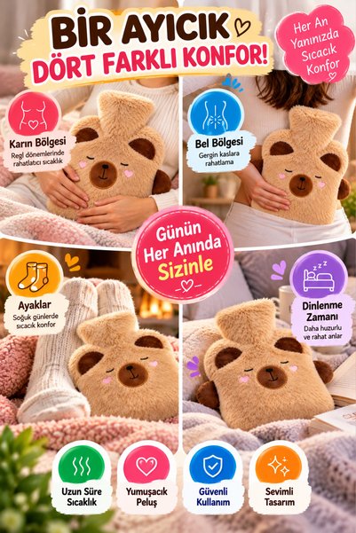 TOYFEST 2026 Peluş Ayıcık Sıcak Su Torbası – Yumuşak Kılıflı Isıtıcı & Hediyelik Kış Konfor Ürünü