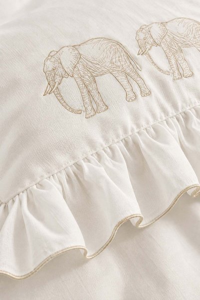 Minelya Home Collection 7-Piece Amazon Double Cotton Cream Duvet Cover Set with Elephant Pattern, Ruffles and Pique Bedspread