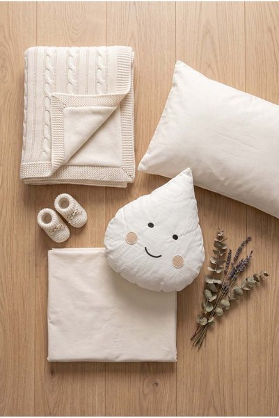 Minelya Home Collection Lilya Cream Baby Sleep Set with 4 Piece Booties Gift, 100% Cotton Knitwear Blanket and Pear Pillow