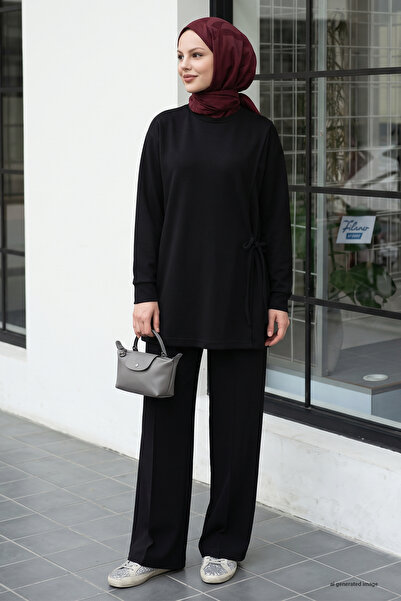 InStyle cu fantă Costum negru din modal cu legături