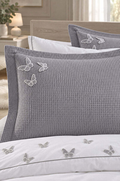 Minelya Home Collection 7 Pieces 100% Cotton 3D Butterfly Pattern and Pleated Double Duvet Cover Set