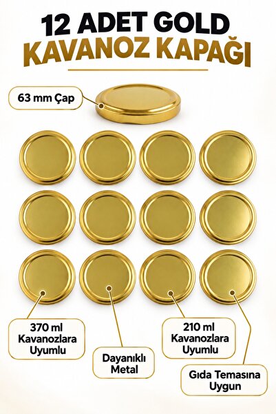 Milea 12 Pieces Gold Jar Lid – 63 mm (Compatible with 370 ml and 210 ml Jars)