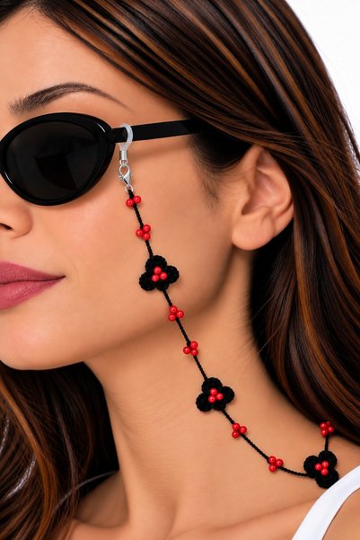 nftart.design Beads and Embroidered Flowers - Handmade Glasses String Strap