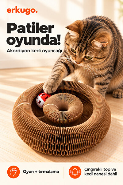 ERKUGO Accordion Cat Scratching Toy, Scratching Board with Rattle Bell Ball a...