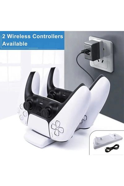 Choice شاحن سريع مزدوج أبيض اللون لوحدة تحكم PS5 اللاسلكية، قاعدة شحن USB من ...