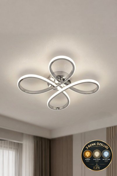 Lzy Avize Store Daisy 4'lü Plafonyer Avize - Krom, 3 Renk Işık - Salon ve Çoc...