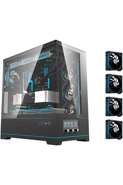 darkFlash DY451 Pro ATX/M-ATX/ITX Gaming PC Case, 4 ARGB, RPM Display, Up to ...