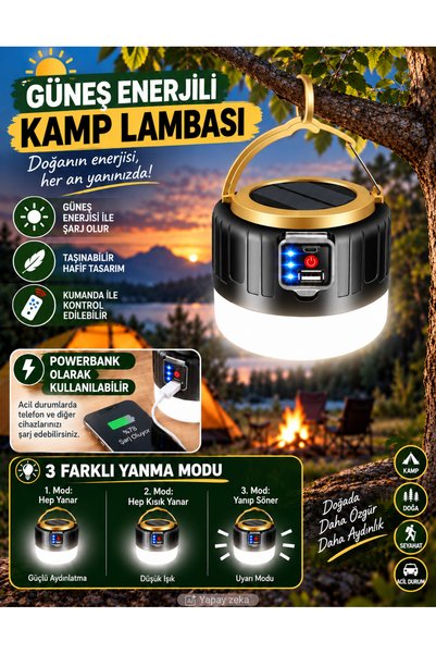 Unichrome G-300w Kamp Lambası Solar Güneş Enerjili Ampül 26smd Led Şarjlı El ...