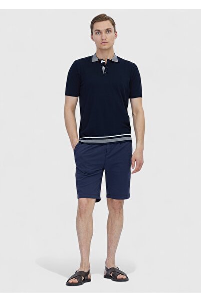 Ramsey Lacivert Düz Polo Yaka %100 Pamuk T-Shirt