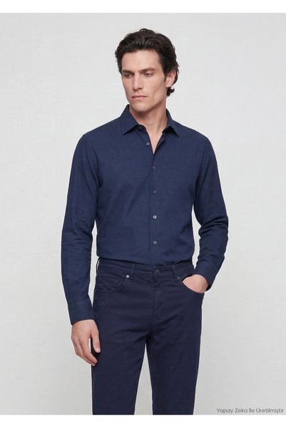 Ramsey Navy Blue Casual Fit Long Woven Casual 100% Cotton Shirt