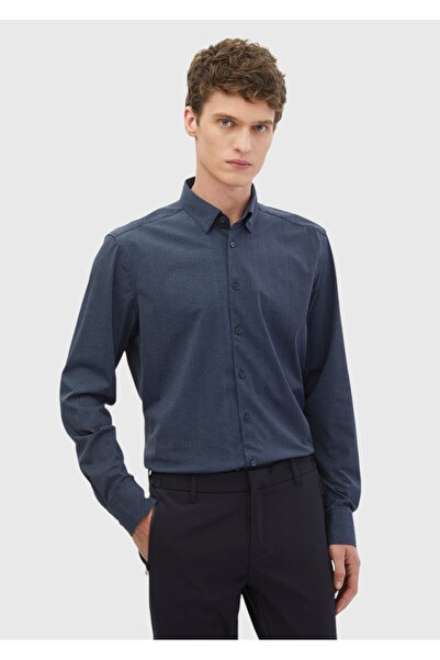 Ramsey Navy Blue Printed Casual Fit Long Casual Shirt