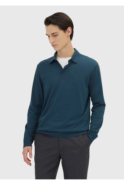 Ramsey Petrol Polo Collar Plain Sweatshirt