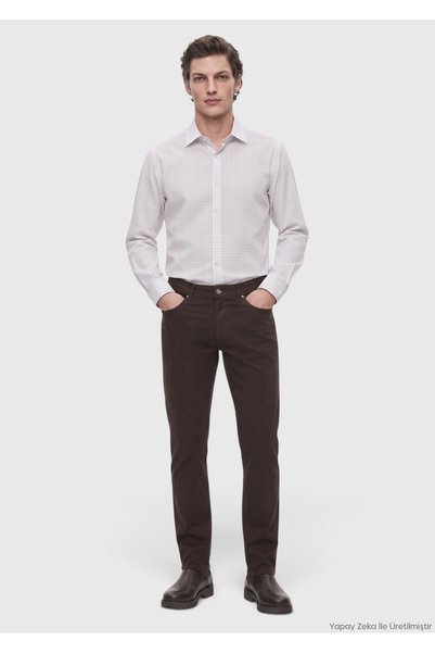 Ramsey Brown Woven Slim Fit Casual Cotton Blend Trousers