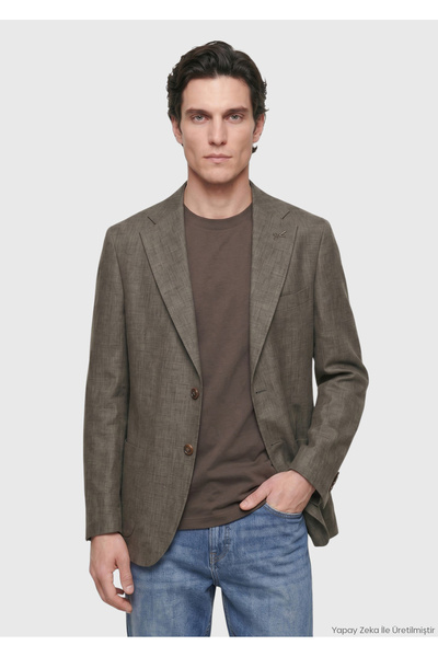 Ramsey Khaki Shirt Shoulder Slim Fit 100% Linen Jacket