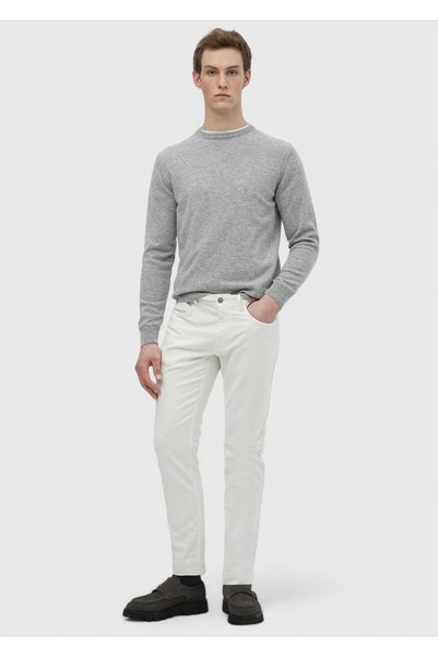 Ramsey Ecru Plain Woven Slim Fit Casual βαμβακερό παντελόνι