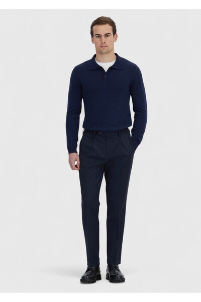 Ramsey Pantaloni casual din amestec de lână, cu țesătură simplă, albastru ble...