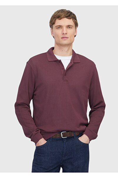 Ramsey Burgundy Polo Collar Jacquard Sweatshirt