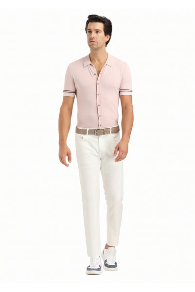 Ramsey Pantaloni casual din amestec de bumbac, țesuți drept ecru