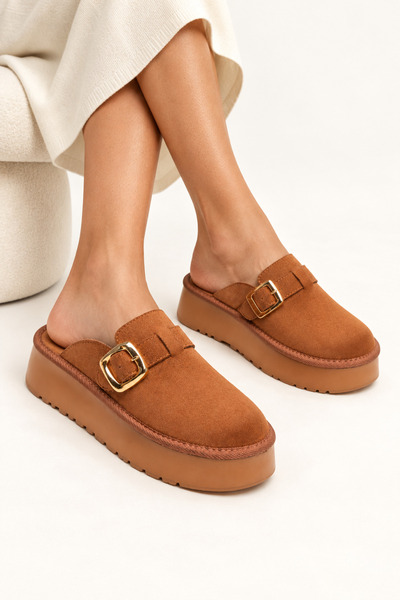 DYG STORE Tan Women's Thick Heeled Slippers