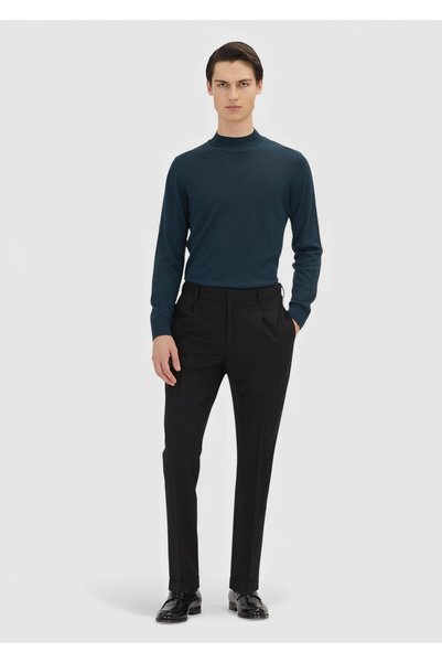 Ramsey Pantaloni negri țesut Regular Fit Casual 100% lână