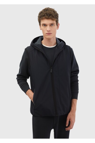 Ramsey Navy Blue Regular Fit Hooded Woven Sports Vest