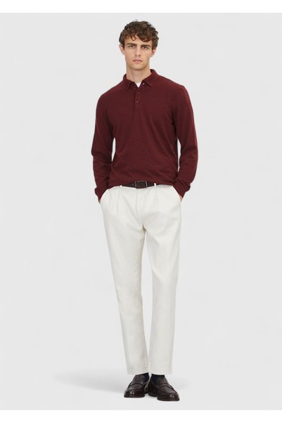 Ramsey Pulover din tricot din amestec de lână cu guler polo burgundy