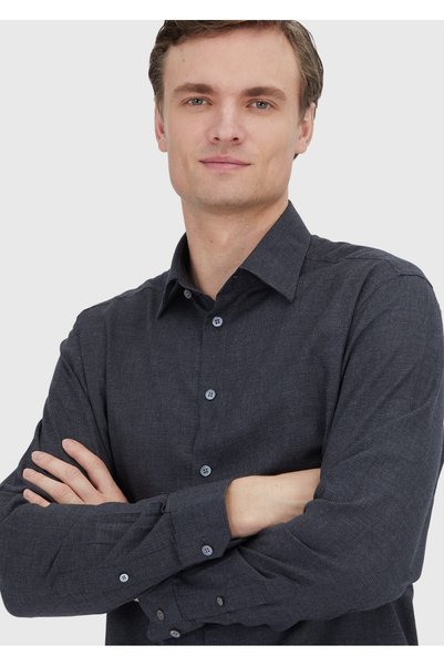 Ramsey Cămașă antracit, croială lejeră, lungă, casual, țesută, 100% bumbac