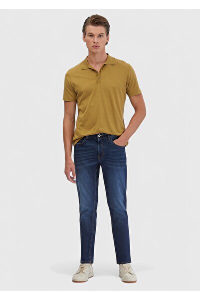 Ramsey Pantaloni din denim din bumbac, drepti, slim fit, albastru bleumarin