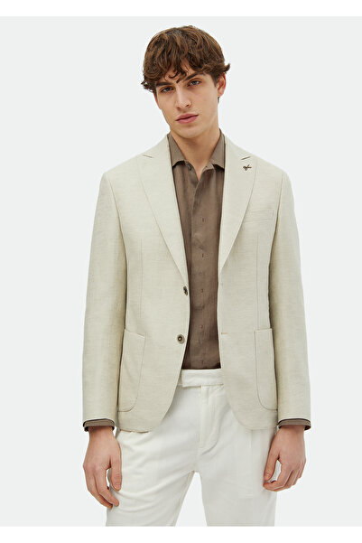 Ramsey Beige Plain Zeroweight Slim Fit Cotton Blended Jacket