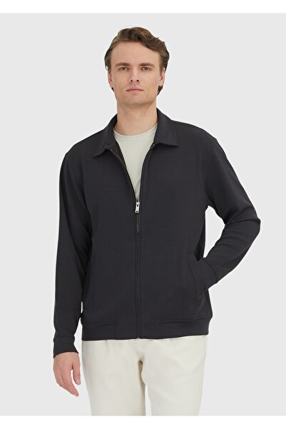 Ramsey Anthracite Polo Collar Plain Sweatshirt