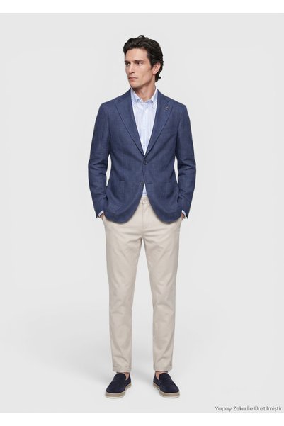 Ramsey Lacivert Shirt Shoulder Slim Fit %100 Keten Ceket