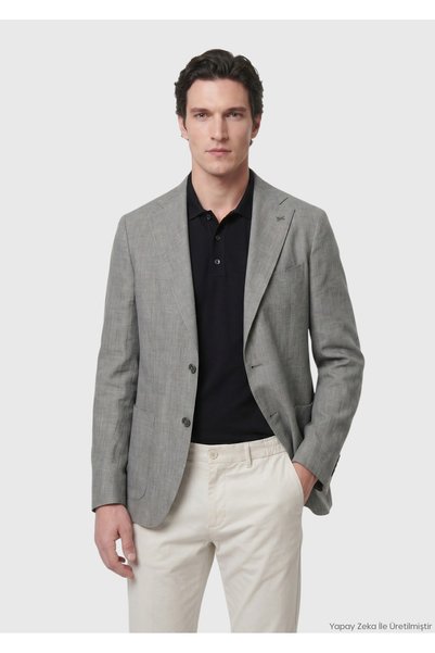 Ramsey Gray Shirt Shoulder Slim Fit 100% Linen Jacket
