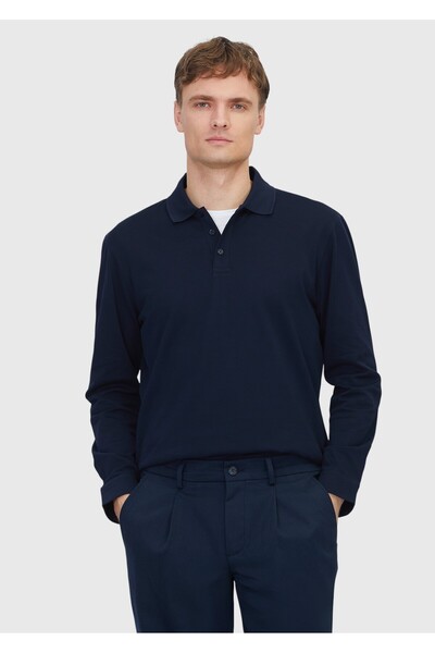 Ramsey Μπλουζάκι Navy Blue Plain Polo Neck 100% βαμβακερό