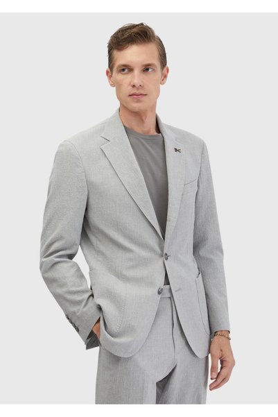 Ramsey Light Gray Patterned Zeroweight Slim Fit Cotton Blend Suit