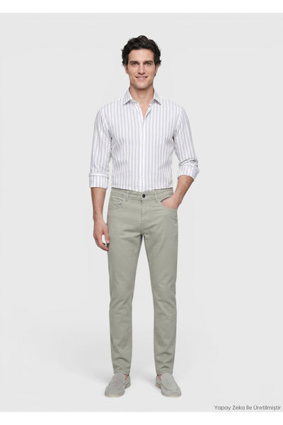 Ramsey Χακί υφαντό παντελόνι σε στενή γραμμή, casual, από βαμβακερό μείγμα