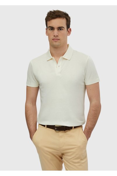 Ramsey Μπλουζάκι Ecru Plain Polo Neck 100% βαμβάκι