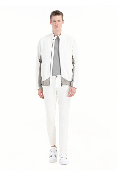 Ramsey White Regular Fit Stand Collar Woven Coat