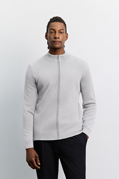 Avva Erkek Gri Dik Yaka Tam Fermuarlı Rayon Karışımlı Regular Fit Hırka A62Y5030
